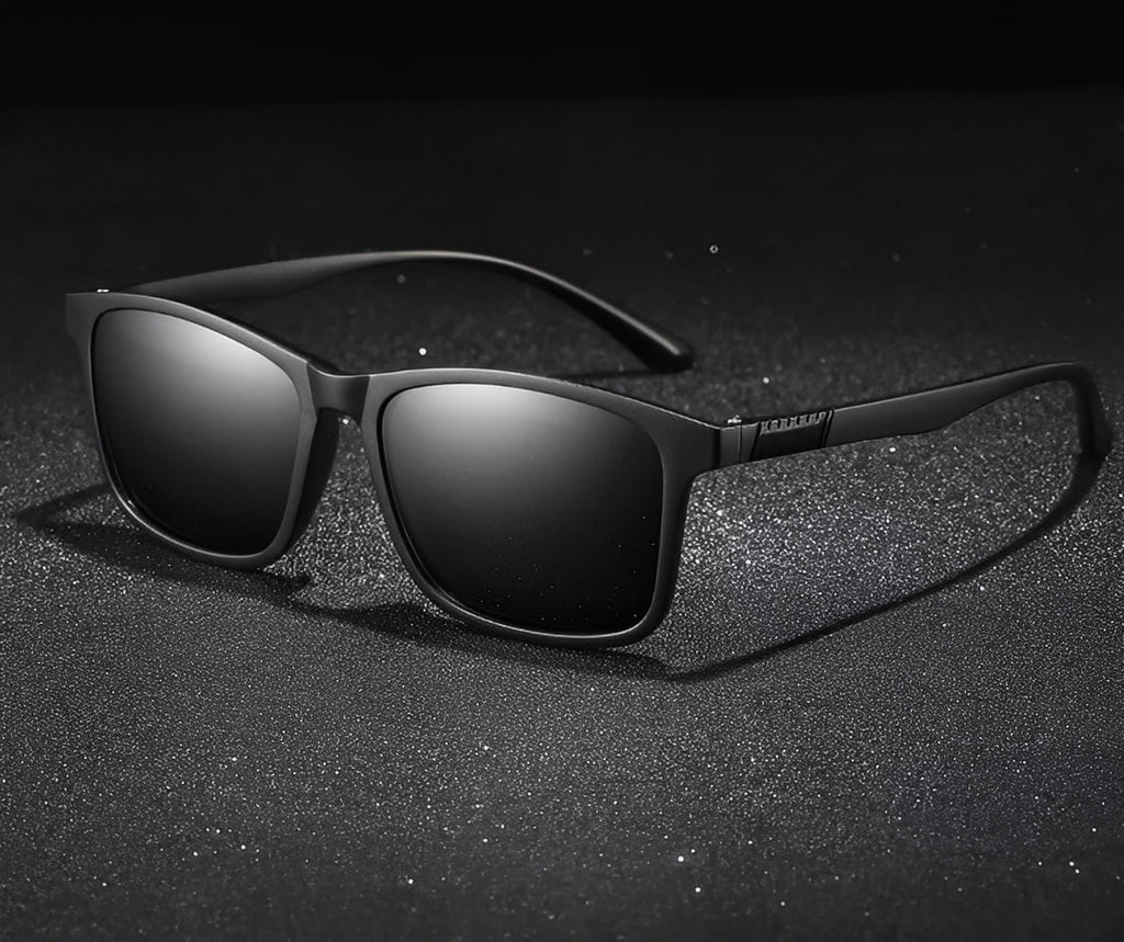 Classic Black Square Grey Lens Sunglasses Mens Womens Ultra lightweight Polarised Vintage Retro Rectangle Wrap Frame