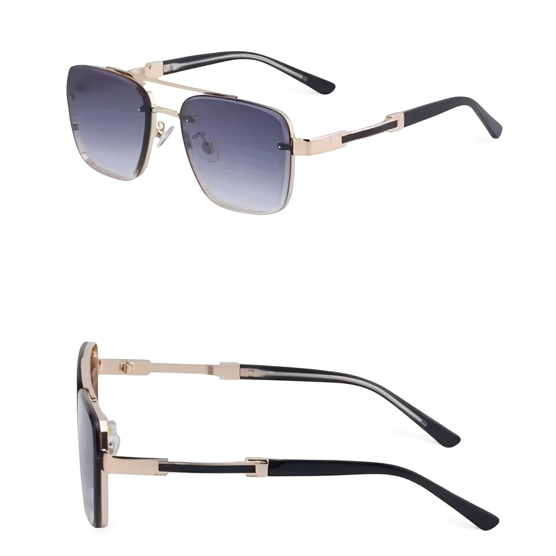 Gradient Grey Gold Frame Oversized Square Sunglasses Rapper Hip Hop Celeb Styling for Men Women