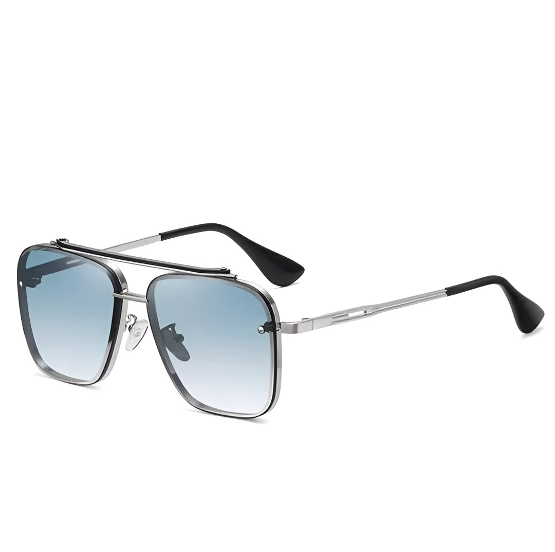 Oversized Square Sunglasses lightly Tinted Blue Lens Silver Alloy Strong Frame Rapper Hip Hop Celeb Styling for Men Women