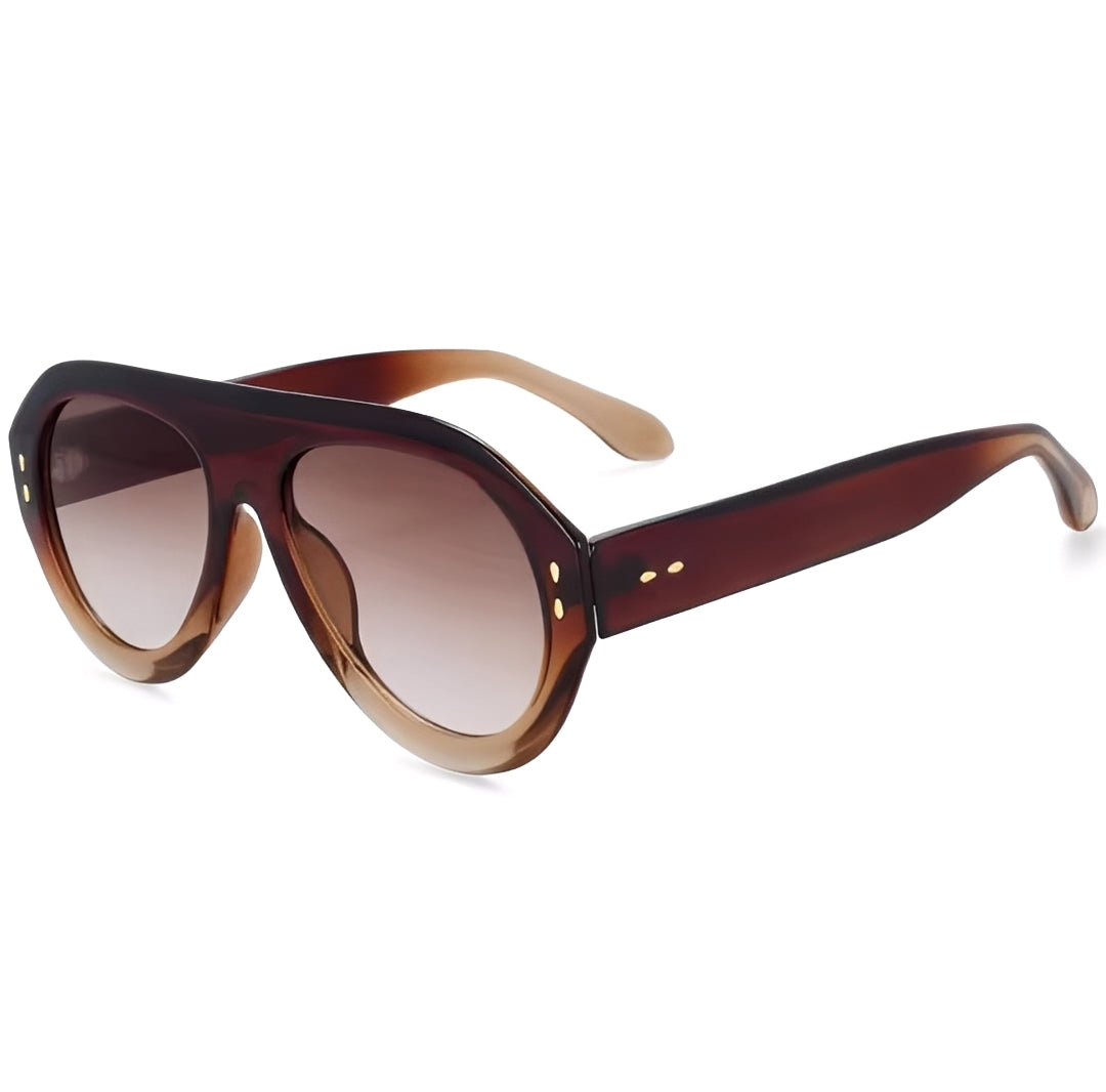 Retro Ombre Champagne Oversized Oval Sunglasses for Women and Men, Lightly Browline Tinted Gradient Tan Lenses, Vintage 1970s Style Designer Style Fashion Eyewear