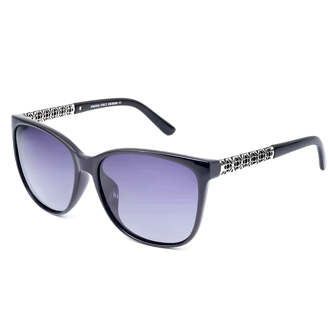 Feminine Elegant Luxury Sunglasses Oversized Cat-Eye Sunglasses, Butterfly Gradient Lens, Polarised, Silver Flower Details
