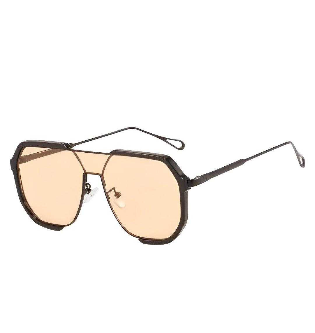 Oversized Amber Tint Brow Bar Sunglasses Lightly Tinted Half Rimmed Sun Glasses Orange Lens Shades Octagonal Framed Fashion Glasses Women Man