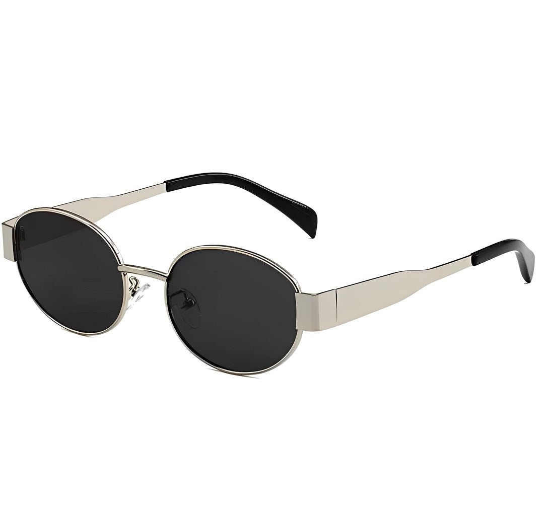Triumph Style Sunglasses Oval Dark Grey Lens Silver Alloy Frame Celeb Style for Woman Man On-trend Fashion Festival Clubbing Glasses