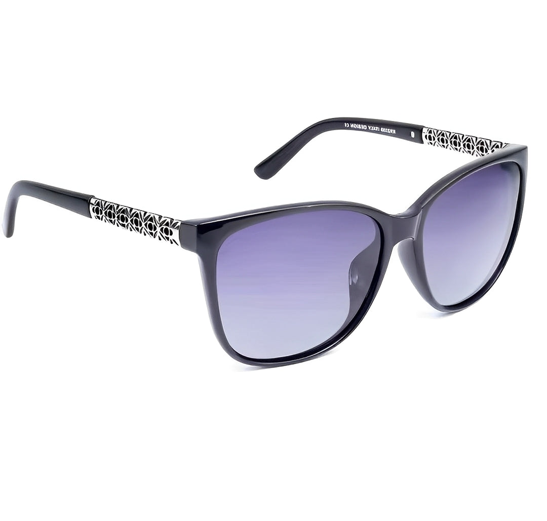 Feminine Elegant Luxury Sunglasses Oversized Cat-Eye Sunglasses, Butterfly Gradient Lens, Polarised, Silver Flower Details