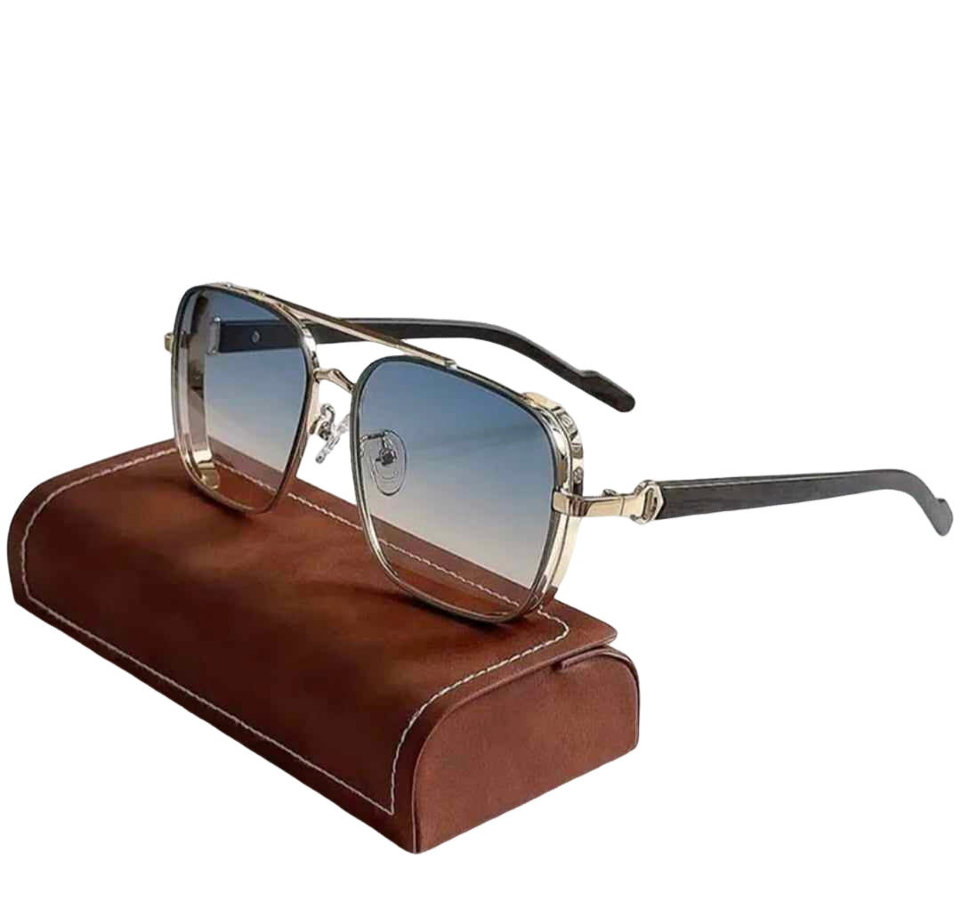 Gradient Yellow Tint Sunglasses for Men Women, Gold Rim Frameless Celeb Rapper Stylish Trendy Smoke Lens Eyewear