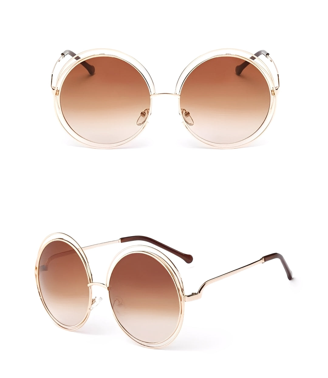 Gold Gradient Brown Celeb Oversized Circle Sunglasses for Women Ladies Lightly Tinted Tan Lens Ibiza Trends