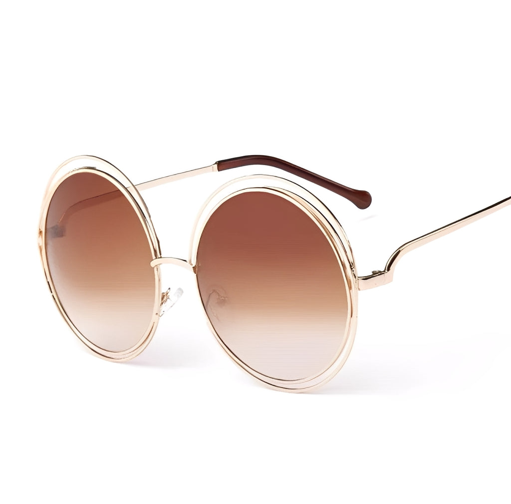Gold Gradient Brown Celeb Oversized Circle Sunglasses for Women Ladies Lightly Tinted Tan Lens Ibiza Trends