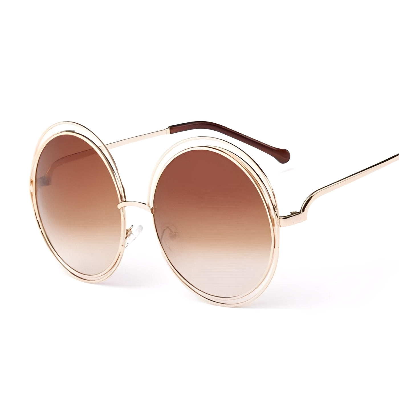 Gold Gradient Brown Celeb Oversized Circle Sunglasses for Women Ladies Lightly Tinted Tan Lens Ibiza Trends