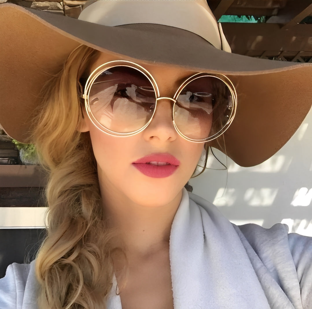 Gold Gradient Brown Celeb Oversized Circle Sunglasses for Women Ladies Lightly Tinted Tan Lens Ibiza Trends