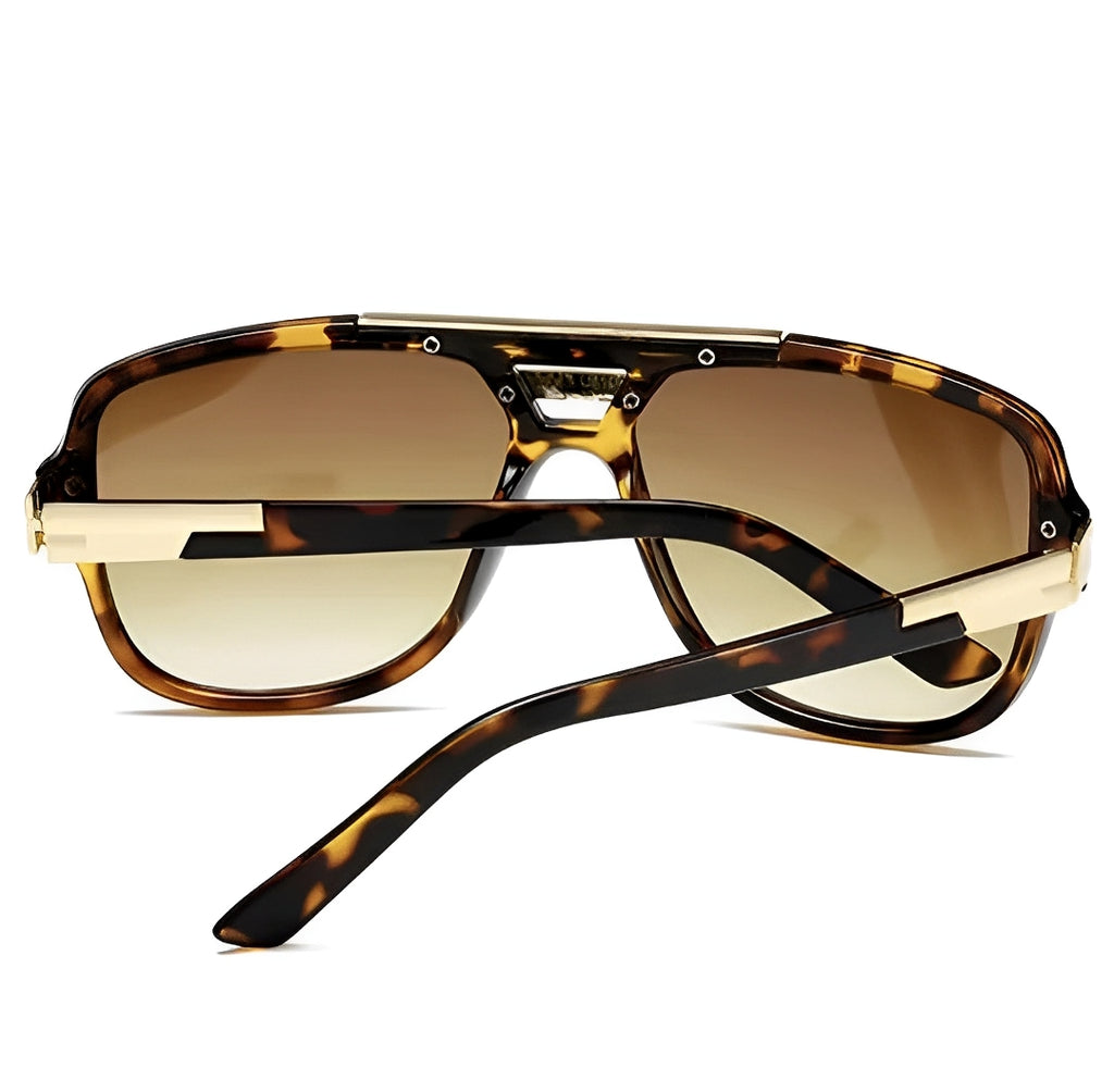 Tortoiseshell Frame Gradient Brown Double Bridge Beam Rapper Gangster Shades Sunglasses for Men Women Trending Chunky Frame Gold Detail Eyewear
