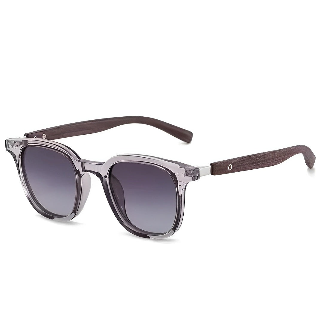 Johnny Depp Style Glasses, Perspex Frame Sunglasses, Gradient Gray Tint Lens, Wooden Arm for Man or Woman