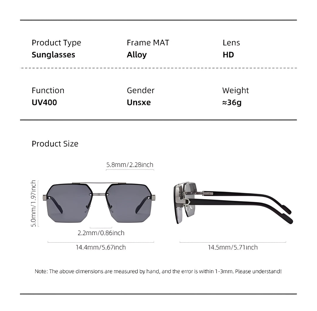 Elegant Oversized Hexagonal Sunglasses Retro Double Bridge Gray Lightly Tinted Lens Silver Detail Browline Frame