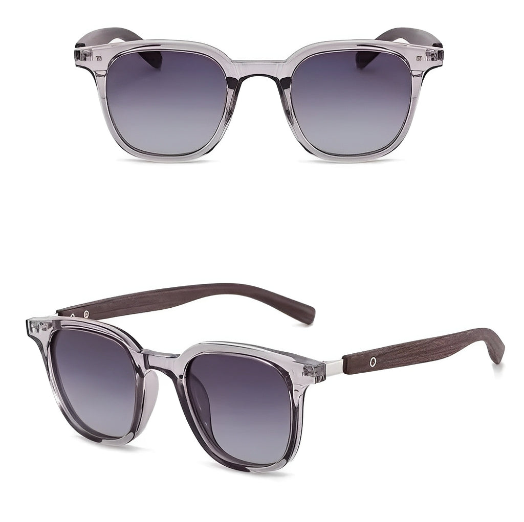 Johnny Depp Style Glasses, Perspex Frame Sunglasses, Gradient Gray Tint Lens, Wooden Arm for Man or Woman