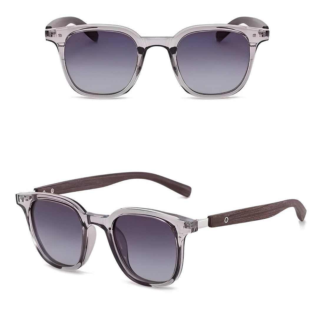 Johnny Depp Style Glasses, Perspex Frame Sunglasses, Gradient Gray Tint Lens, Wooden Arm for Man or Woman