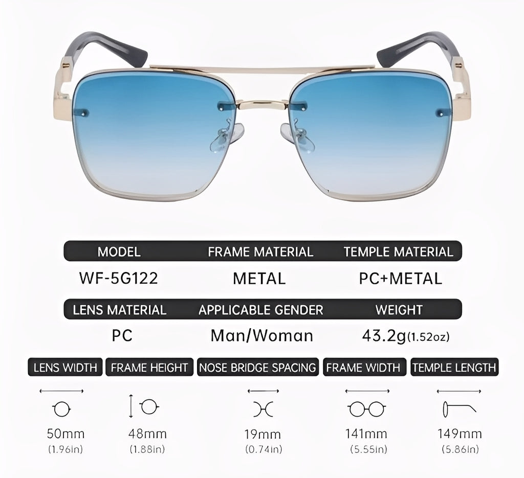 Gradient Blue Gold Frame Oversized Square Sunglasses Rapper Hip Hop Celeb Styling for Men Women