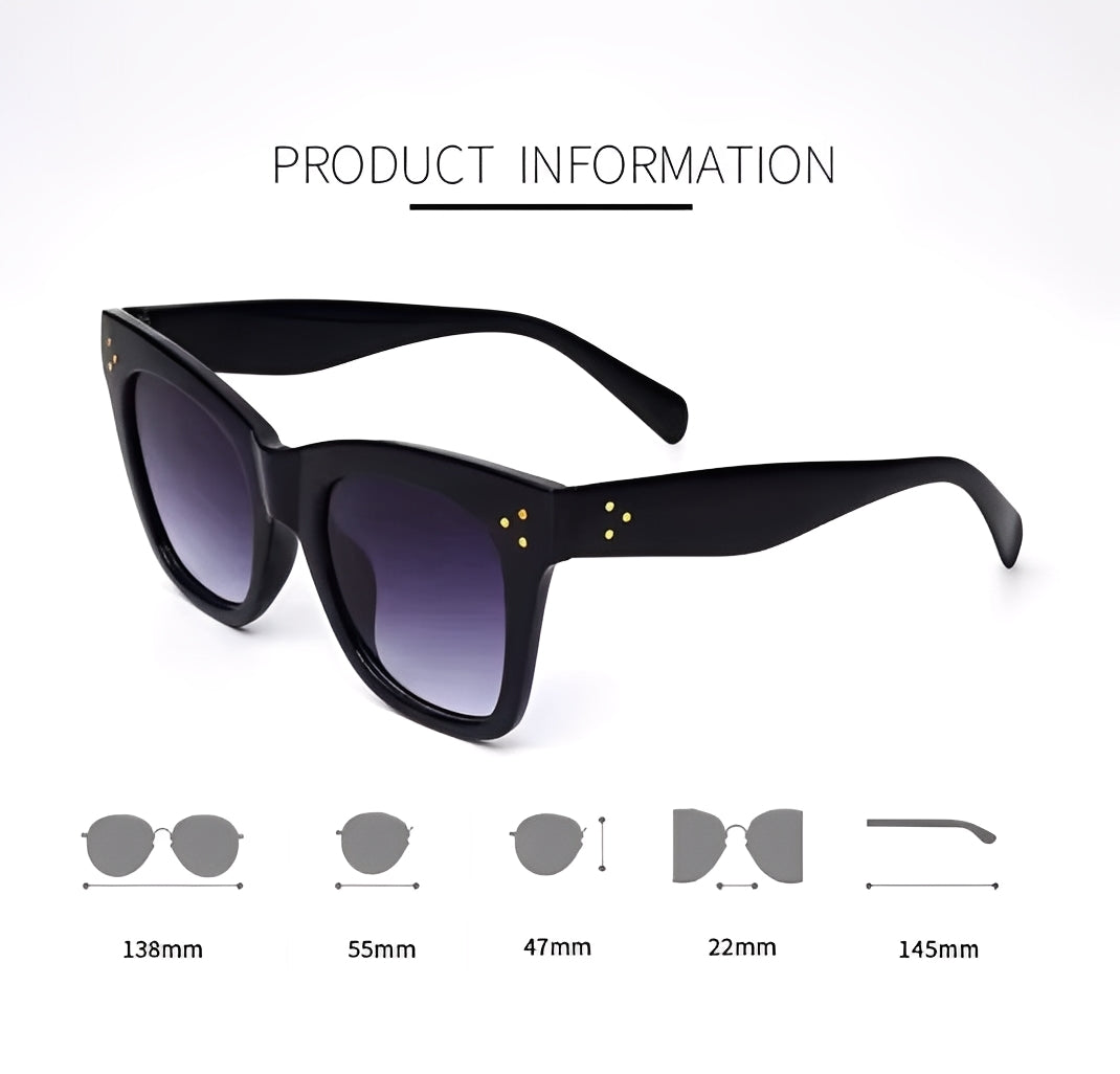 Black Celeb Style Cat Eye Women Ladies Sunglasses Oversized Retro Vintage Cat Eye Silhouette Frame Dark Gradient Lens