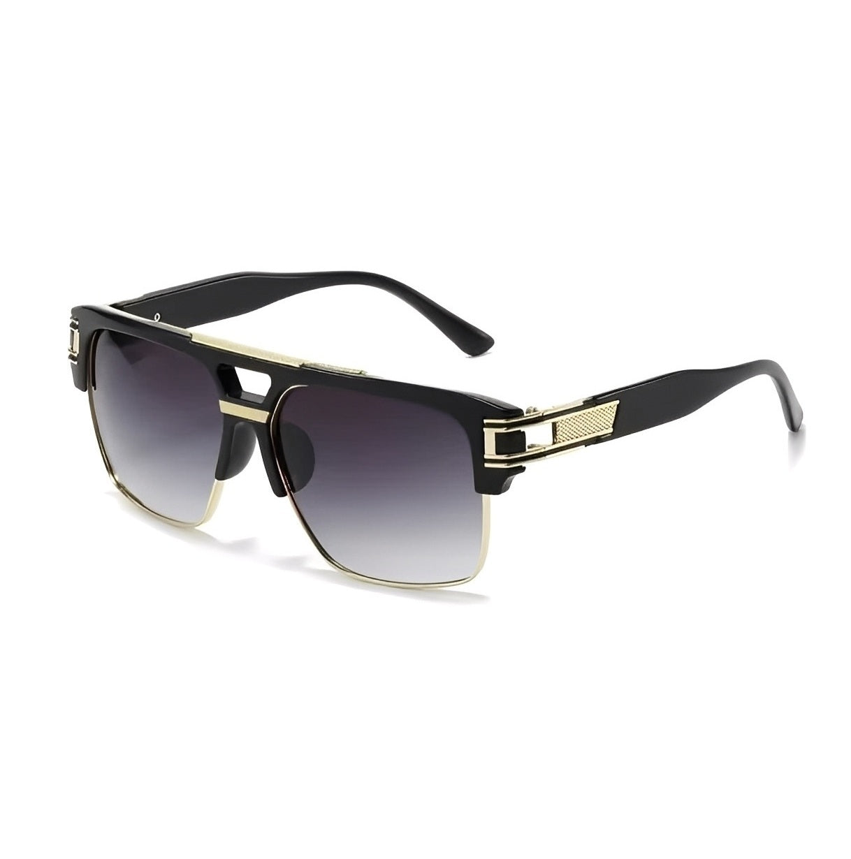 Mens Black and Gold Sqaure Sunglasses Oversized Clubmaster Half Frame Gradient Black Grey Lens Top Bar Browline