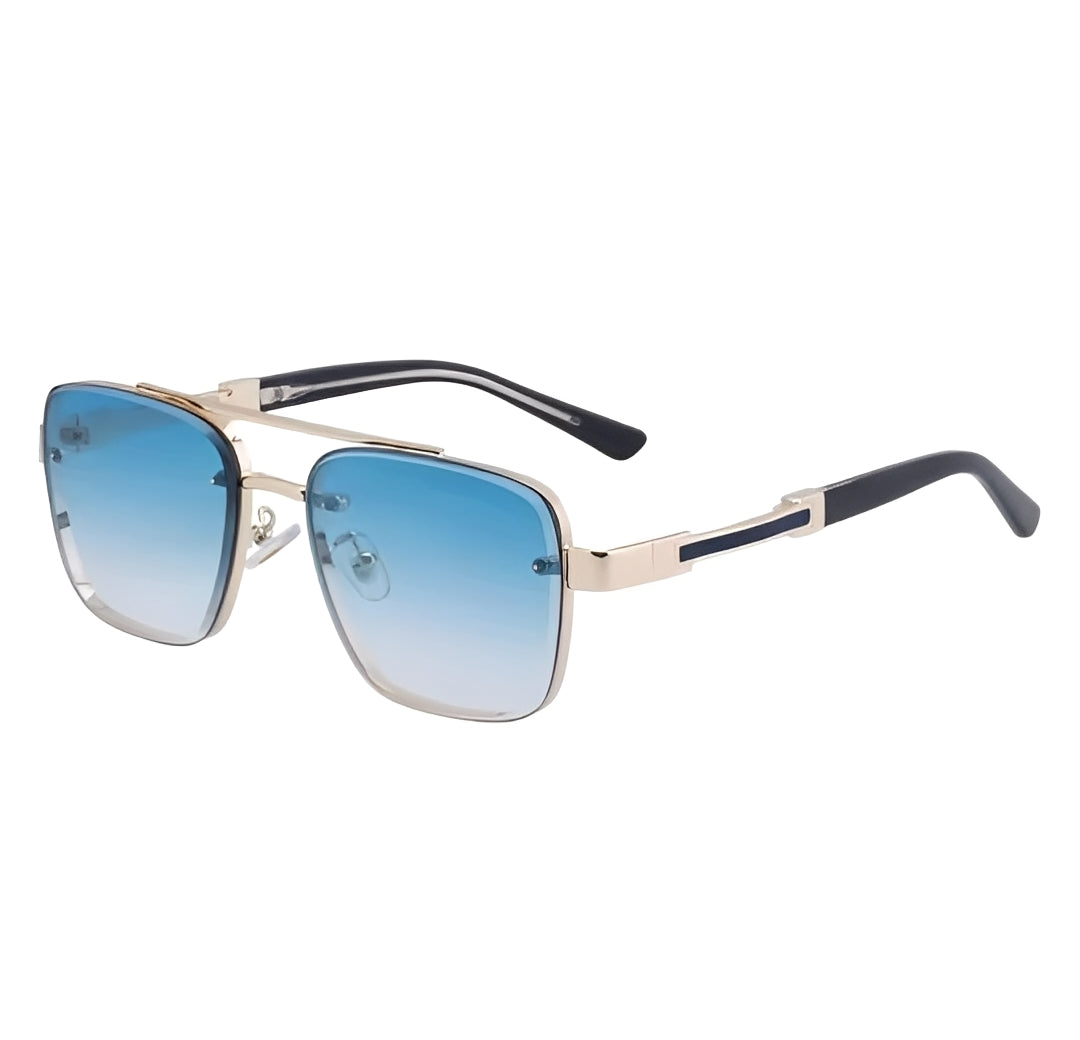 Gradient Blue Gold Frame Oversized Square Sunglasses Rapper Hip Hop Celeb Styling for Men Women