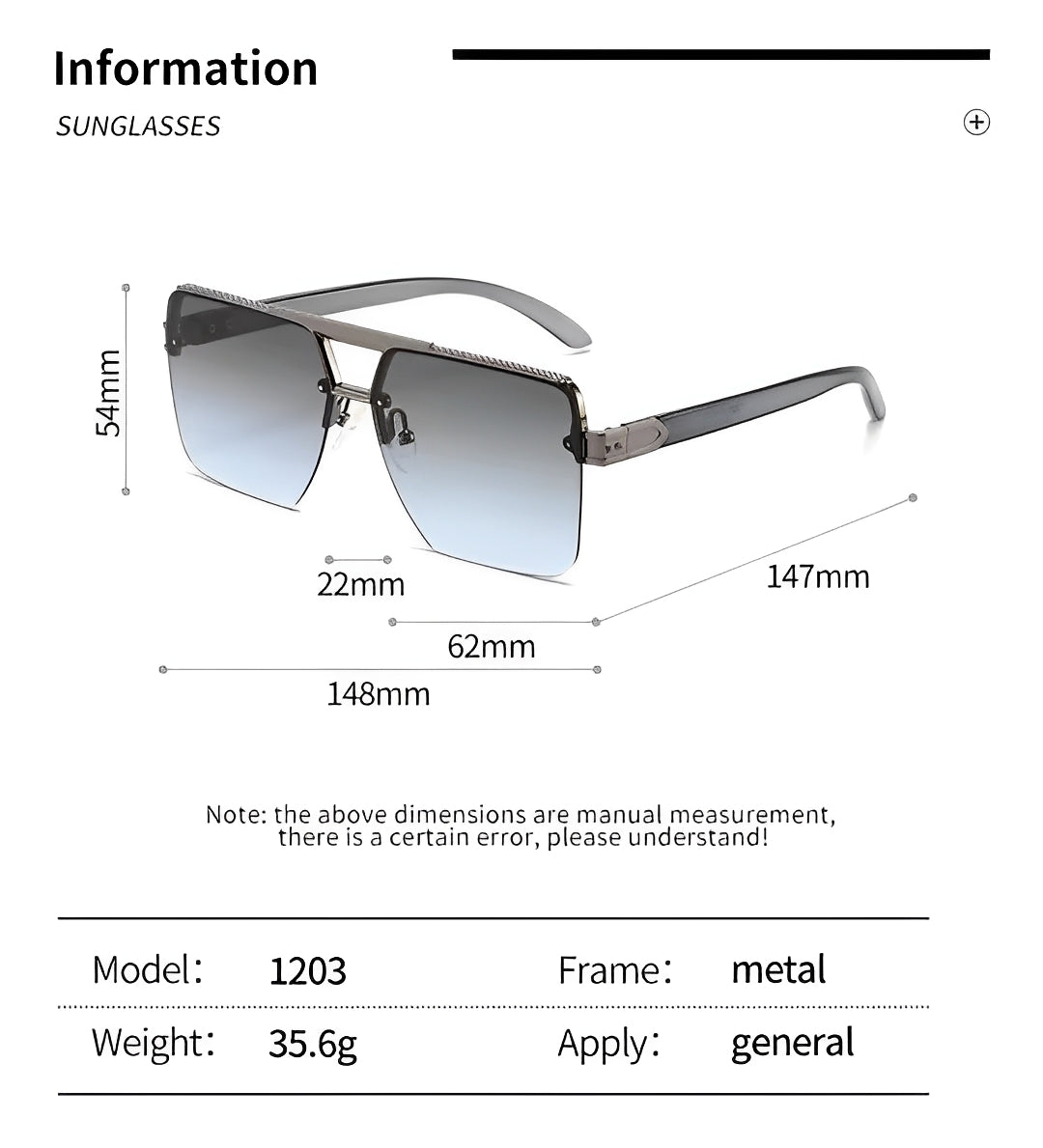 Gradient Blue Grey Tint Sunglasses for Men Women, Gunmetal Rim Frameless Celeb Rapper Stylish Trendy Smoke Lens Eyewear