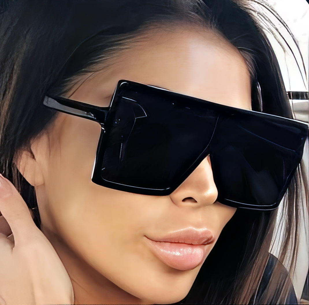 Oversized Celeb Flattop Shield Sunglasses Single Lens Visor Glasses for Women Mens Big Square Wrap Frame Black Grey Lens