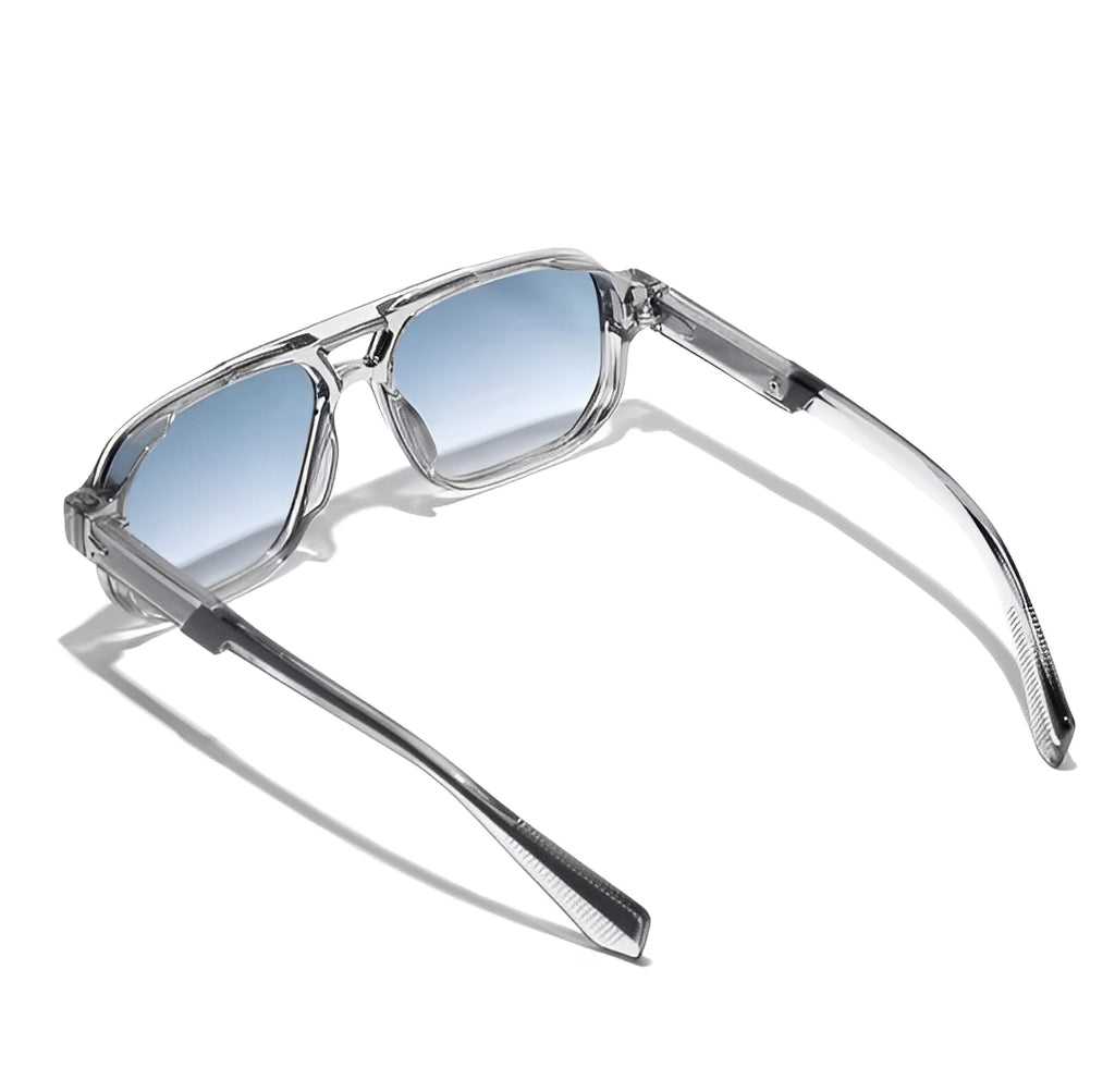 Oval Square Opaque Frame Sunglasses Gradient Blue Lightly Tinted Lens Transparent Chunky Translucent Frame On-trend