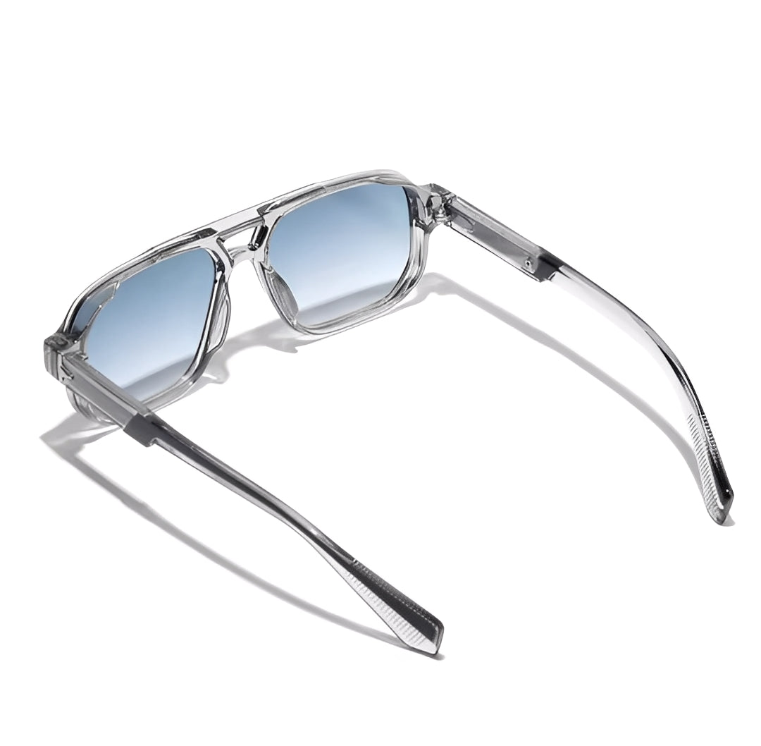 Oval Square Opaque Frame Sunglasses Gradient Blue Lightly Tinted Lens Transparent Chunky Translucent Frame On-trend